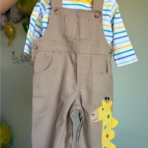 Kids Tan Giraffe Appliqué Overalls - GoodLad 12 months